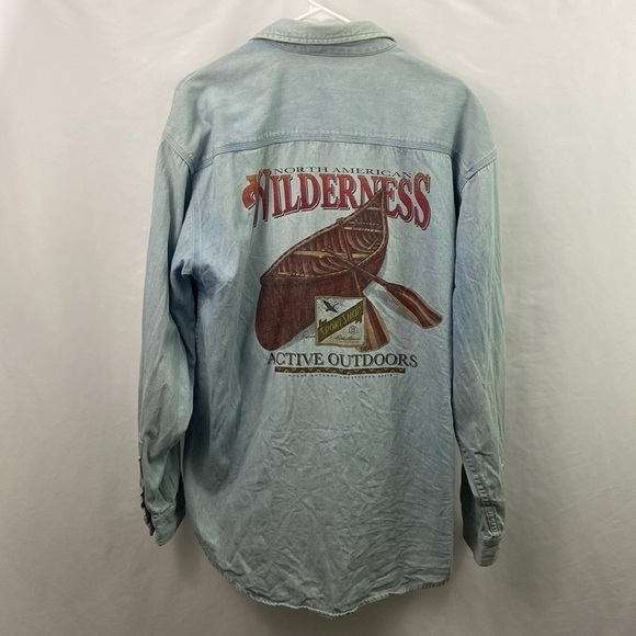 Vtg Eddie Bauer Blue Jean Sz L Button Up Shirt - Picture 1 of 13